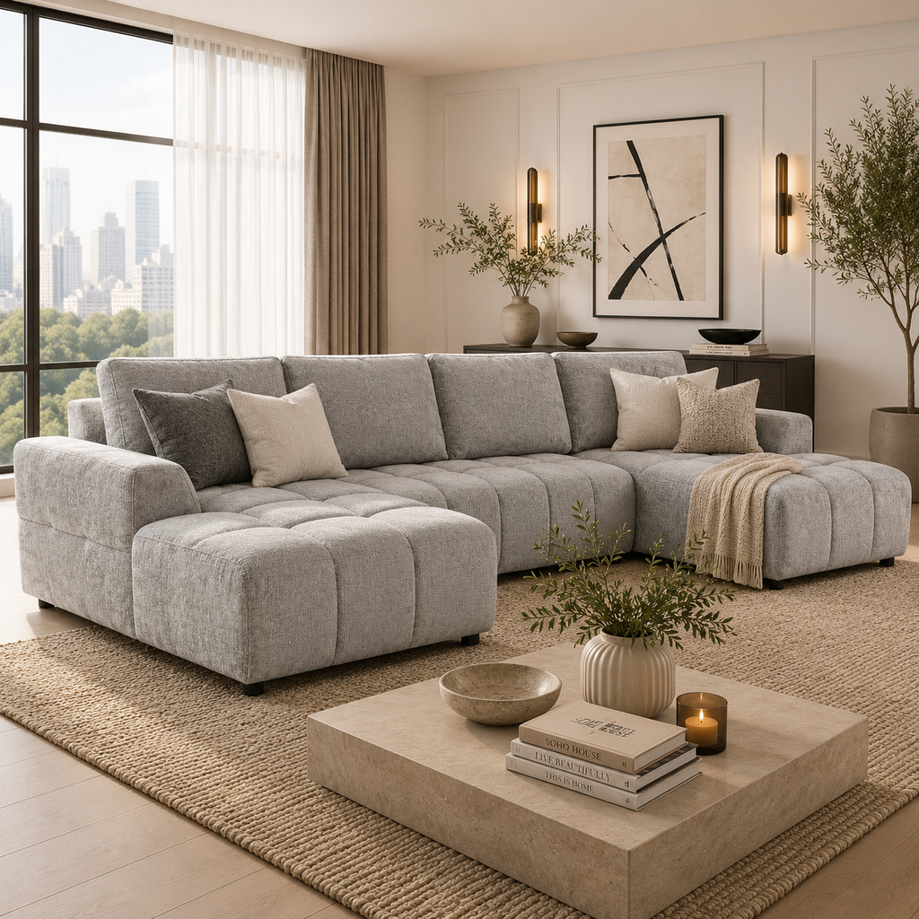 Shanghai Luxury Grey U Shape Corner Sofabed