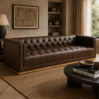 King Three Seater Tufted Leather Sofa