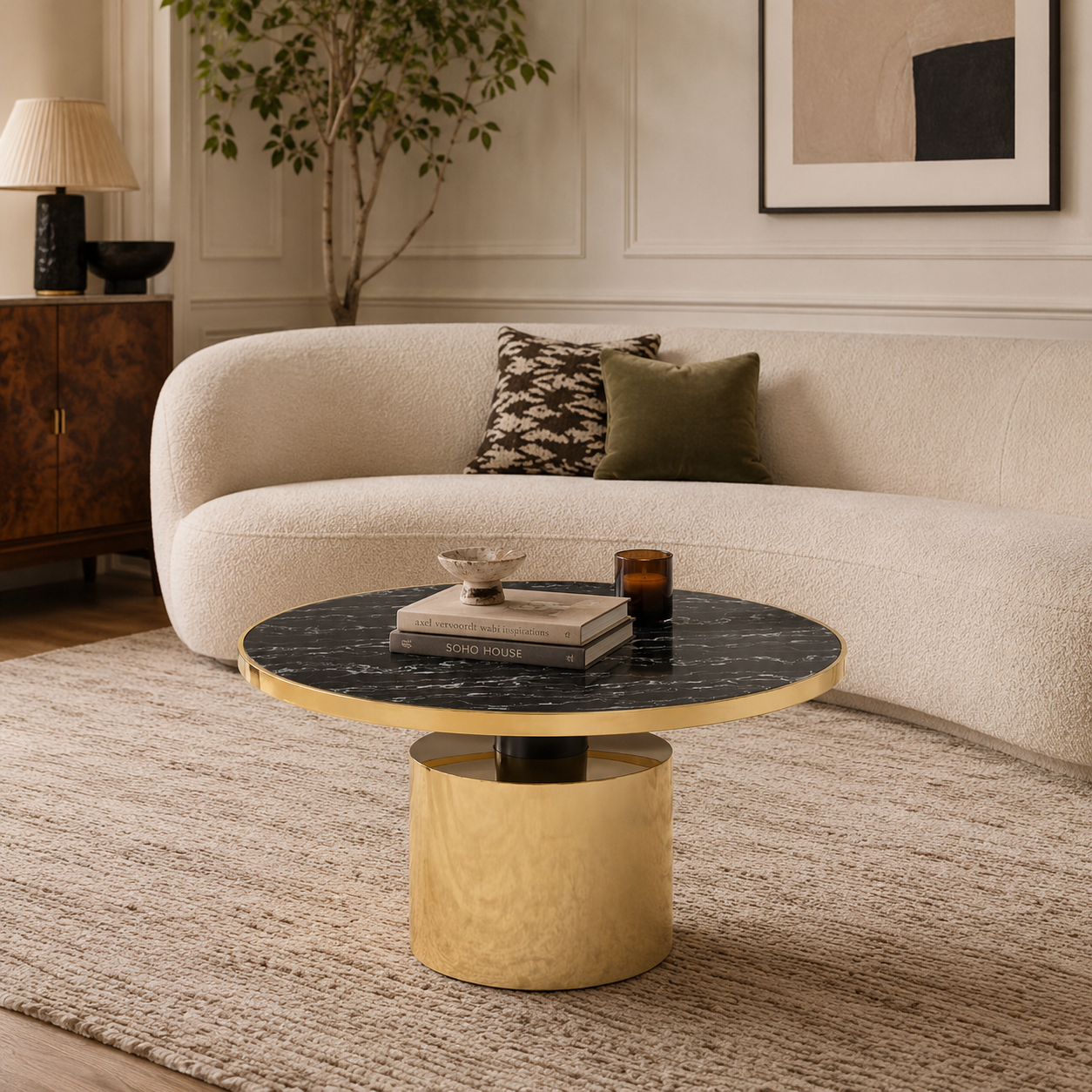 Oria Black Marble Effect Gold Base Coffee Table