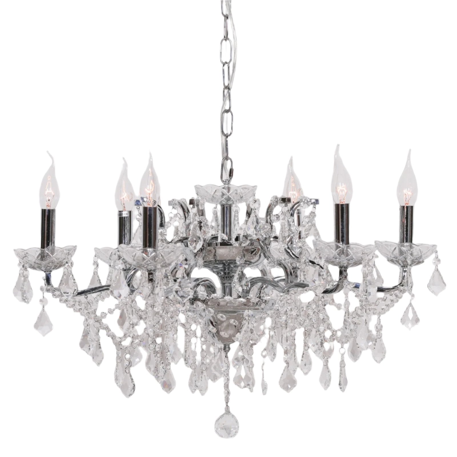 Chrome 6 Branch Shallow Cut Glass Chandelier