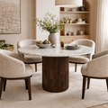 Loriini Mango Wood Dining Table Round With Marble Top