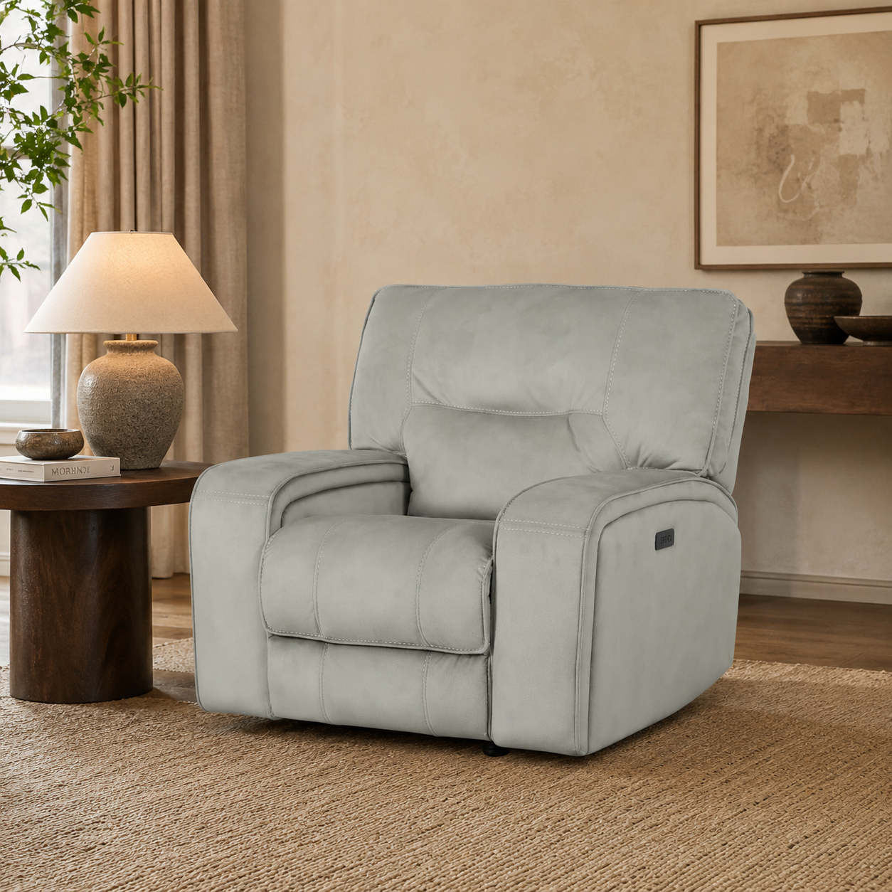 Excalibur Beige Lay-Z-Boy Style Fabric Power Recliner Armchair