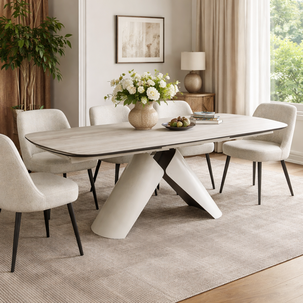Leoni Extending Dining Table Champagne & Travertine