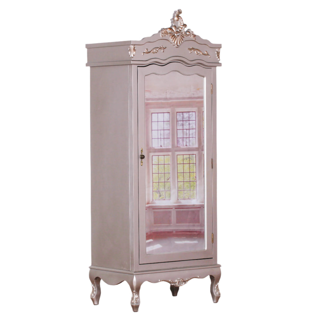 French Silver Single Door Armoire with Mirrored Door