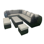 Bali Rattan Corner Sofa And Ceramic Coffee Table With Large And Small Stool