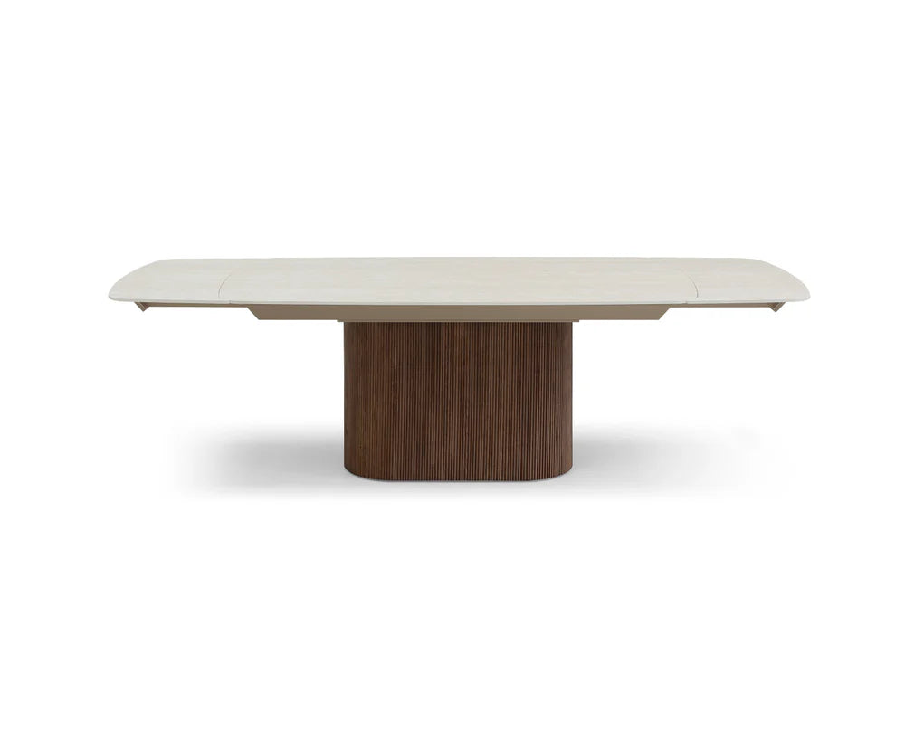 Ginevra Dining Table Walnut & Italian White Travertine