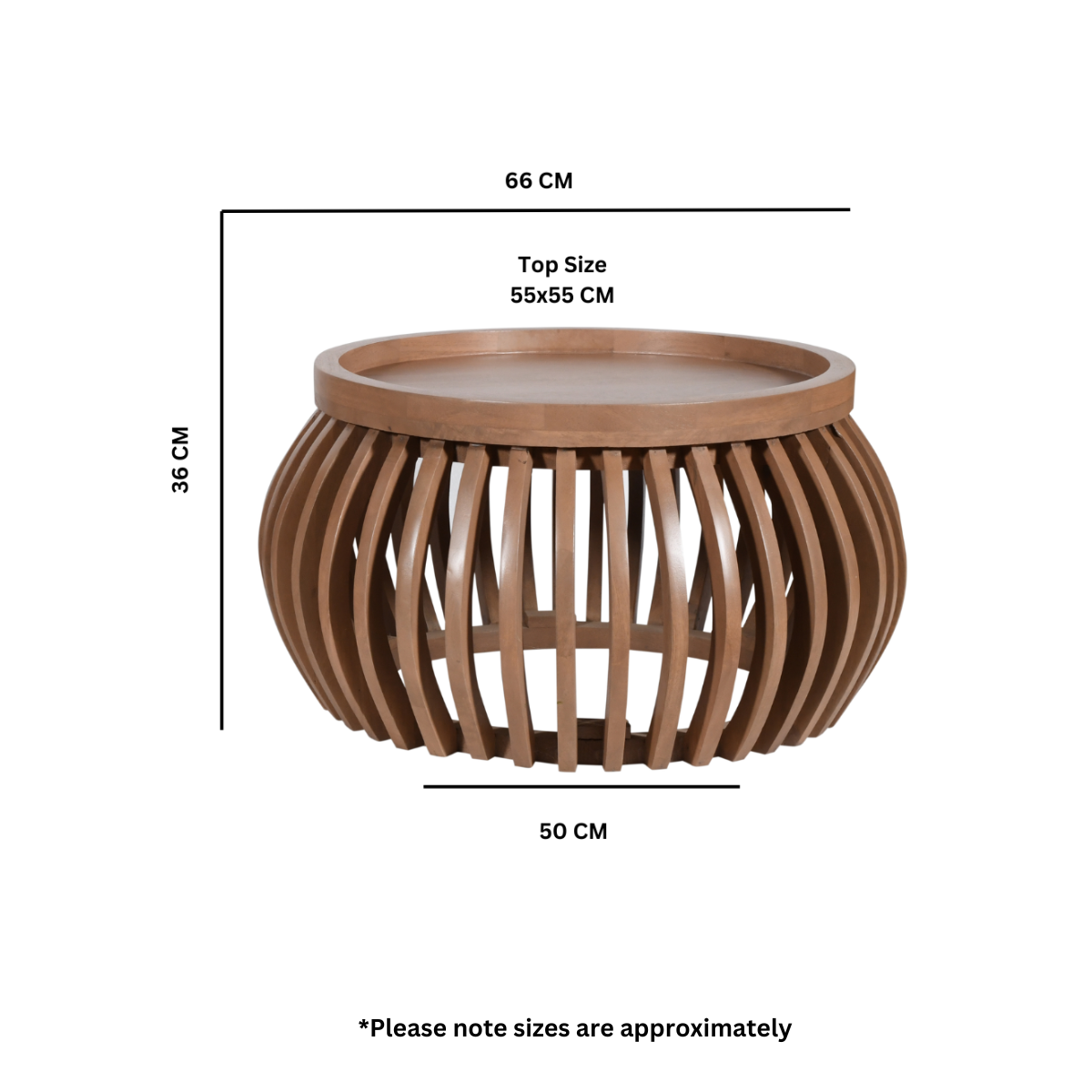 Indus Solid Wood Small Round Low Coffee Table