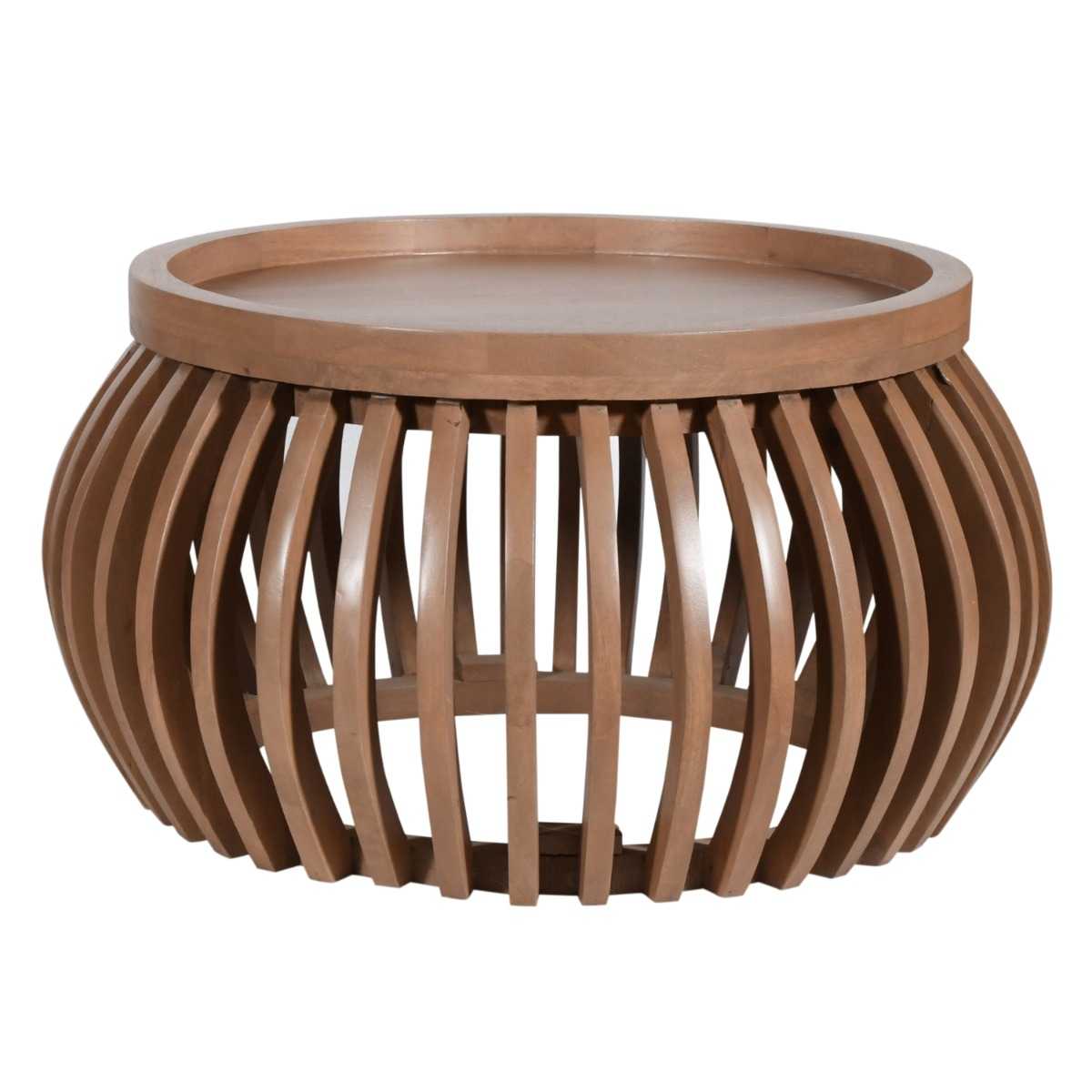 Indus Solid Wood Small Round Low Coffee Table