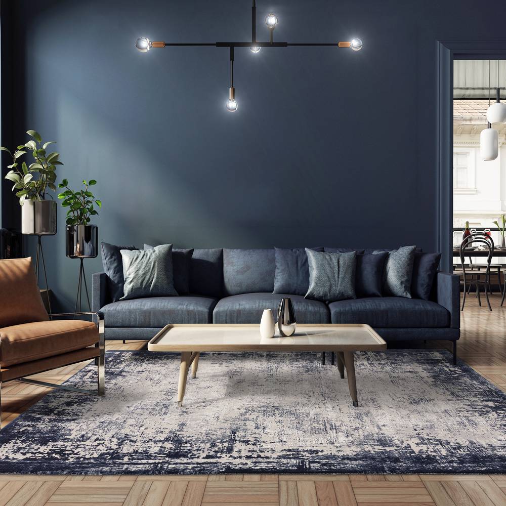 Kuza 200x290cm Border Navy Rug