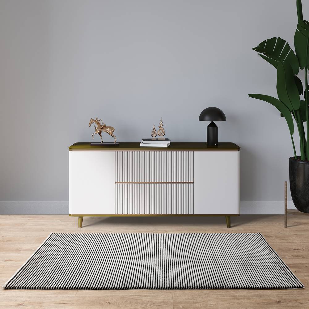 Kuza 200x290cm Plain Stripe Khaki Rug