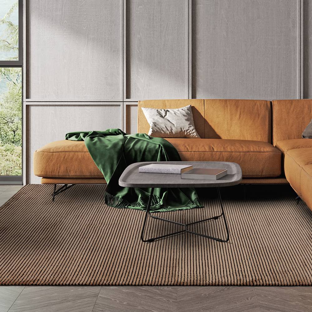 Kuza 200x290cm Plain Stripe Terracotta Rug