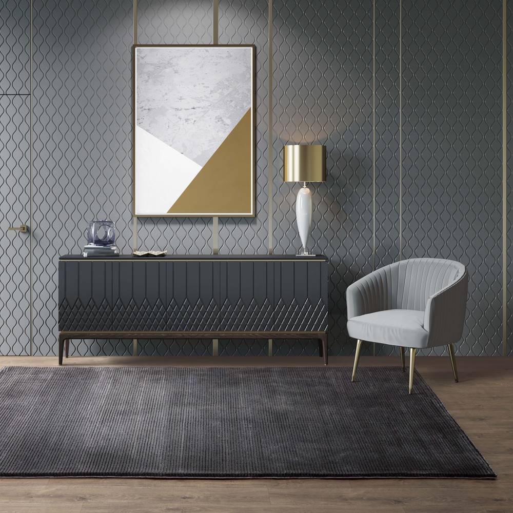 Kuza 080x150cm Plain Stripe Charcoal Rug