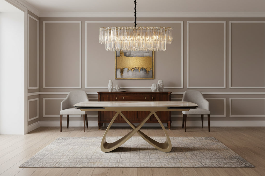 Ludovica Extending Dining Table Italian Grey Sunset Vein Cloud