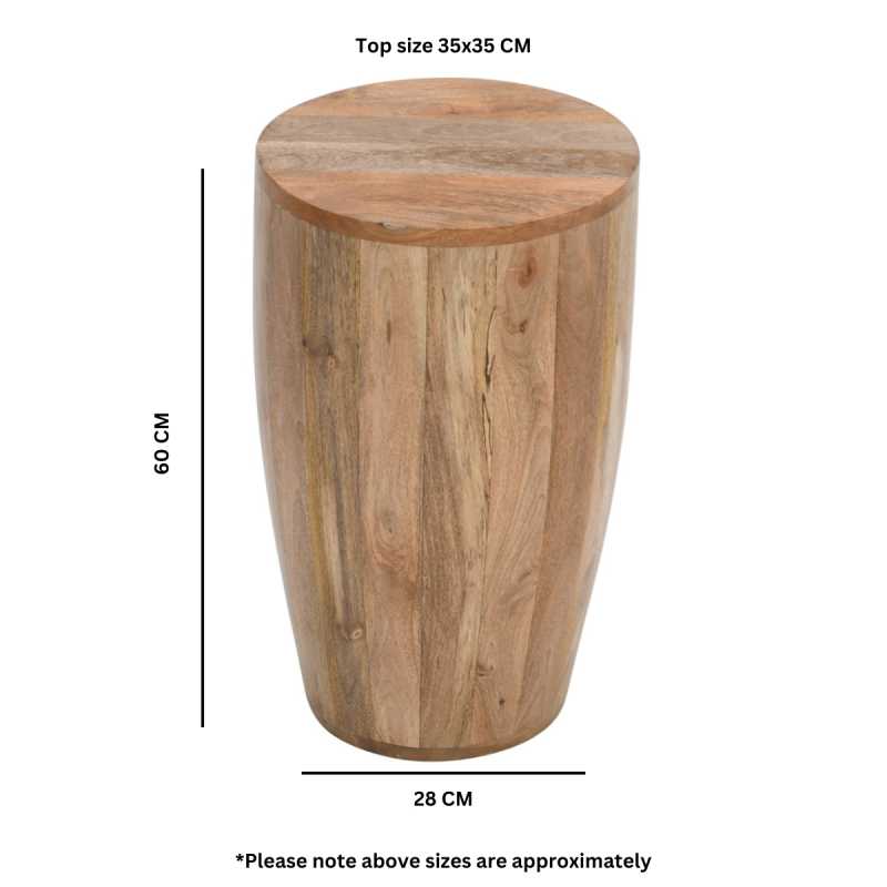 Brushwood Solid Wood Drum Side Table