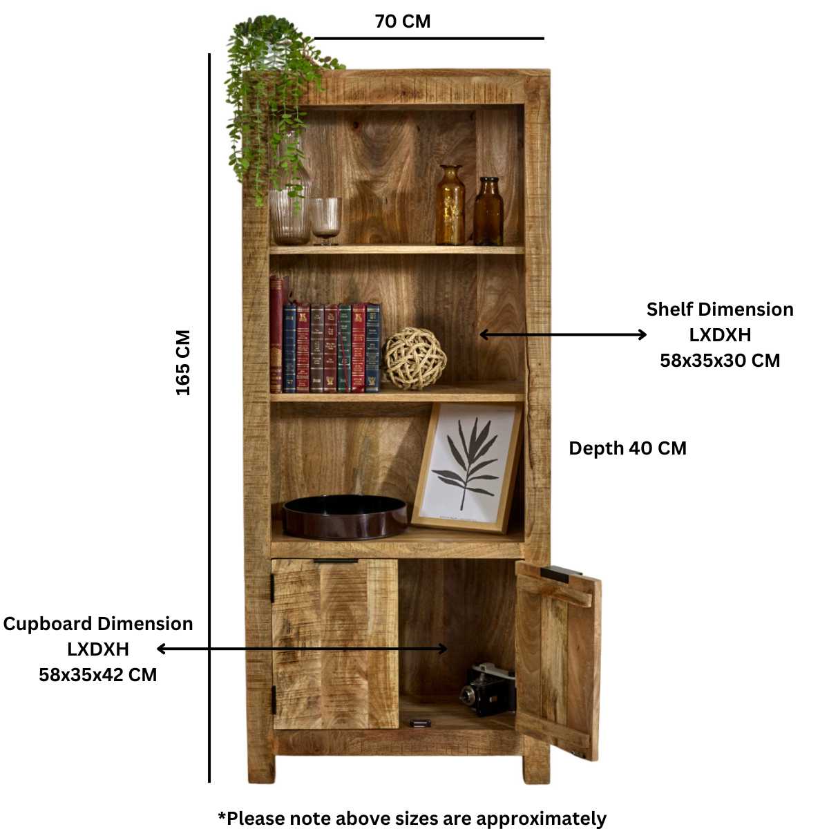 Brushwood Solid Wood Bookcase With Doors