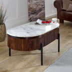 Loriini Mango Wood Rectangular Fluted Coffee Table With Marble Top & Metal Legs