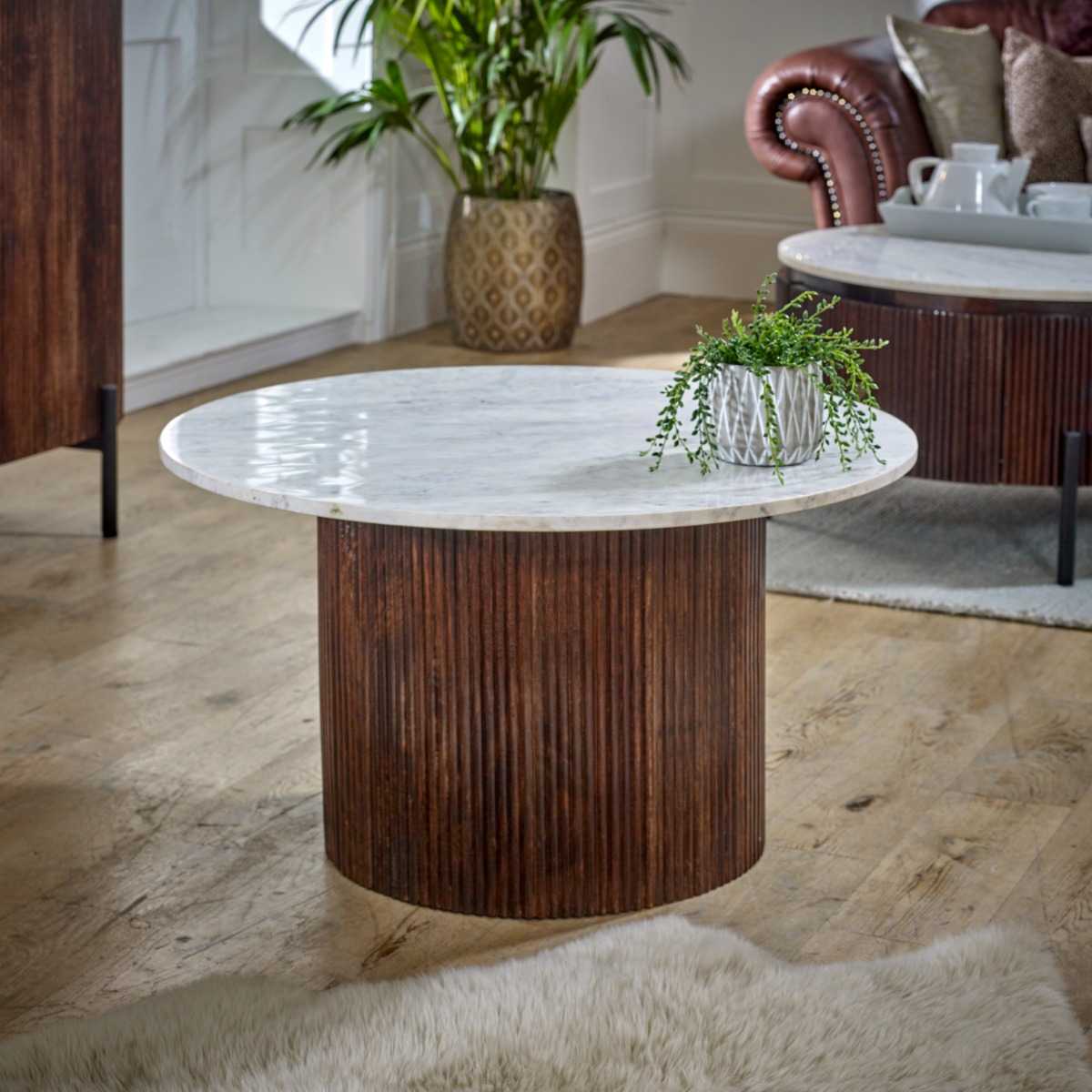 Loriini Mango Wood Coffee Table With Marble Top