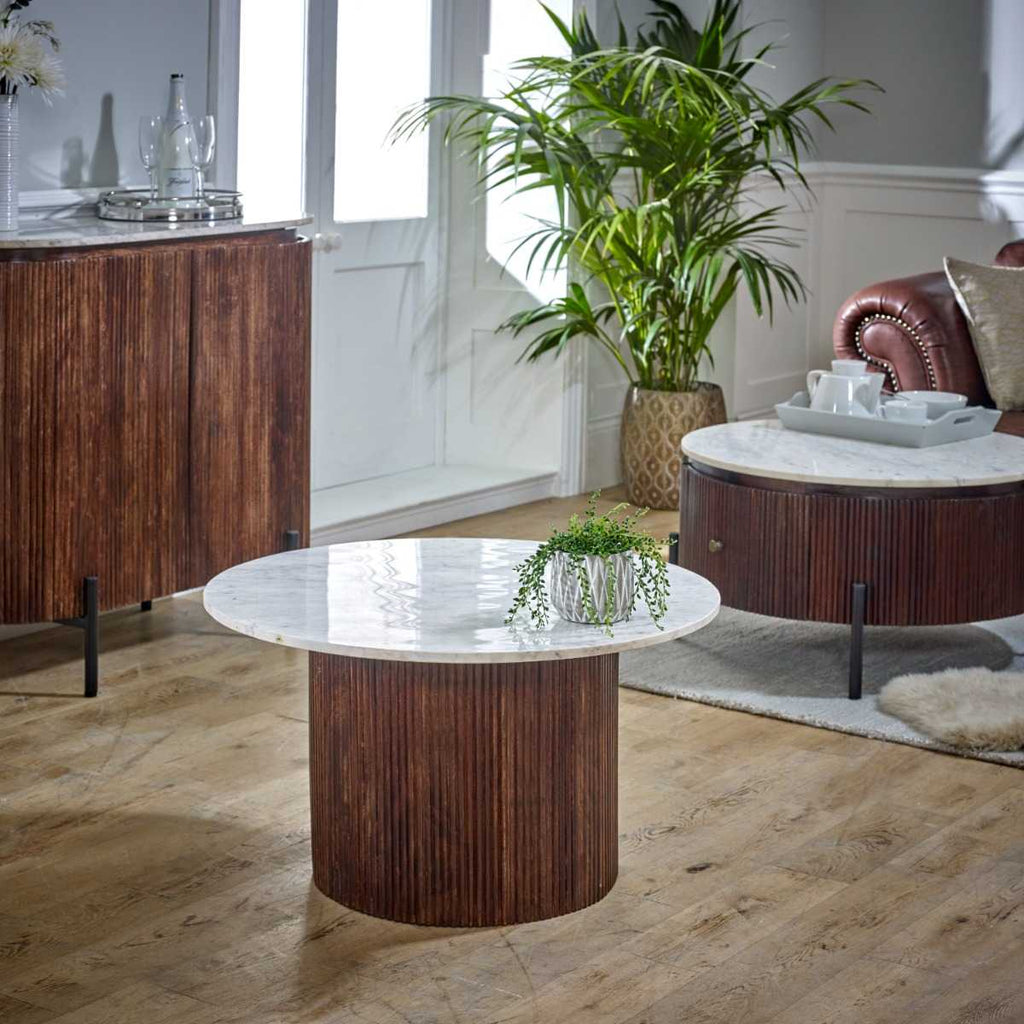 Loriini Mango Wood Coffee Table With Marble Top