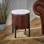 Loriini Mango Wood Side Table With Marble Top & Metal Legs