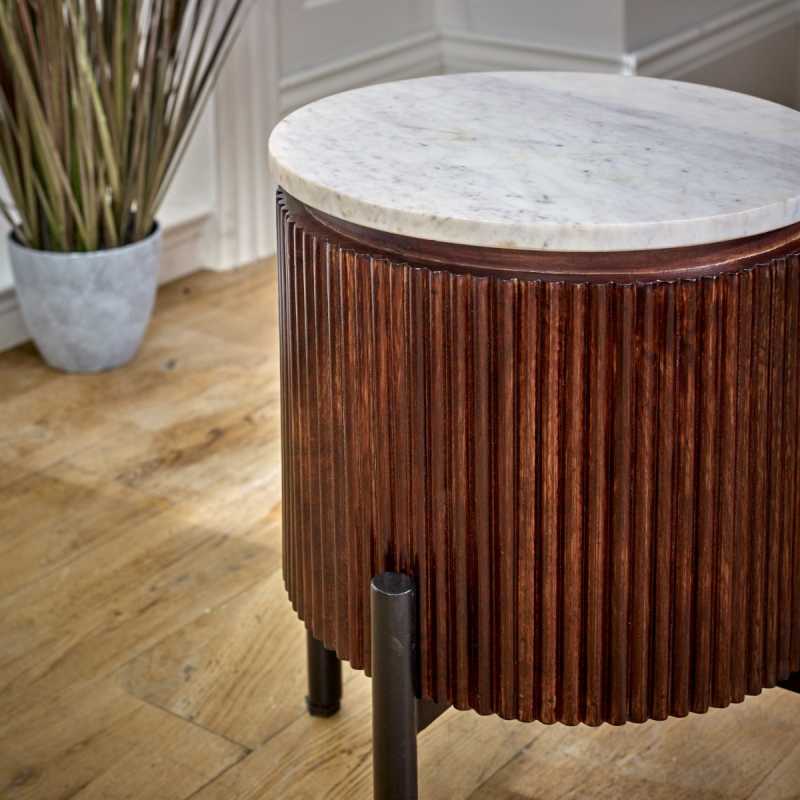 Loriini Mango Wood Side Table With Marble Top & Metal Legs