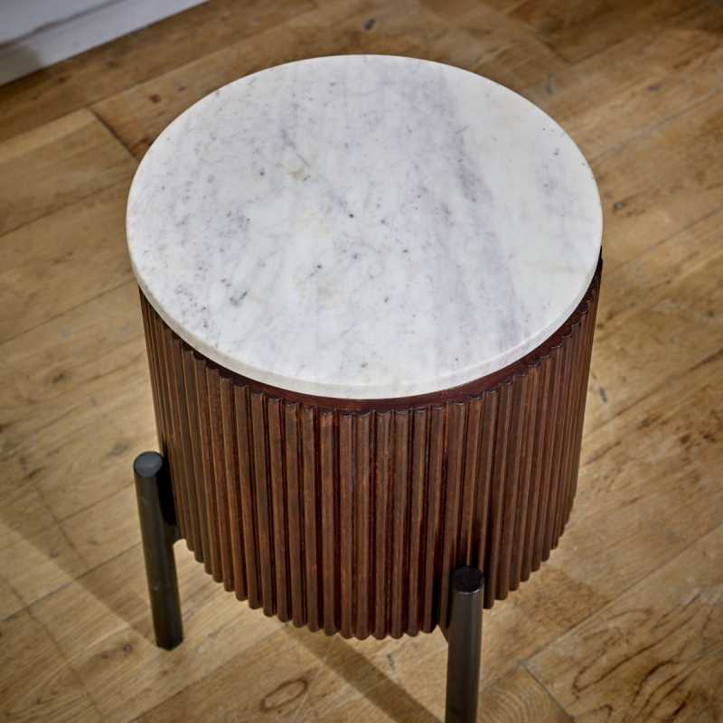 Loriini Mango Wood Side Table With Marble Top & Metal Legs