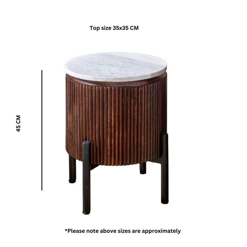 Loriini Mango Wood Side Table With Marble Top & Metal Legs