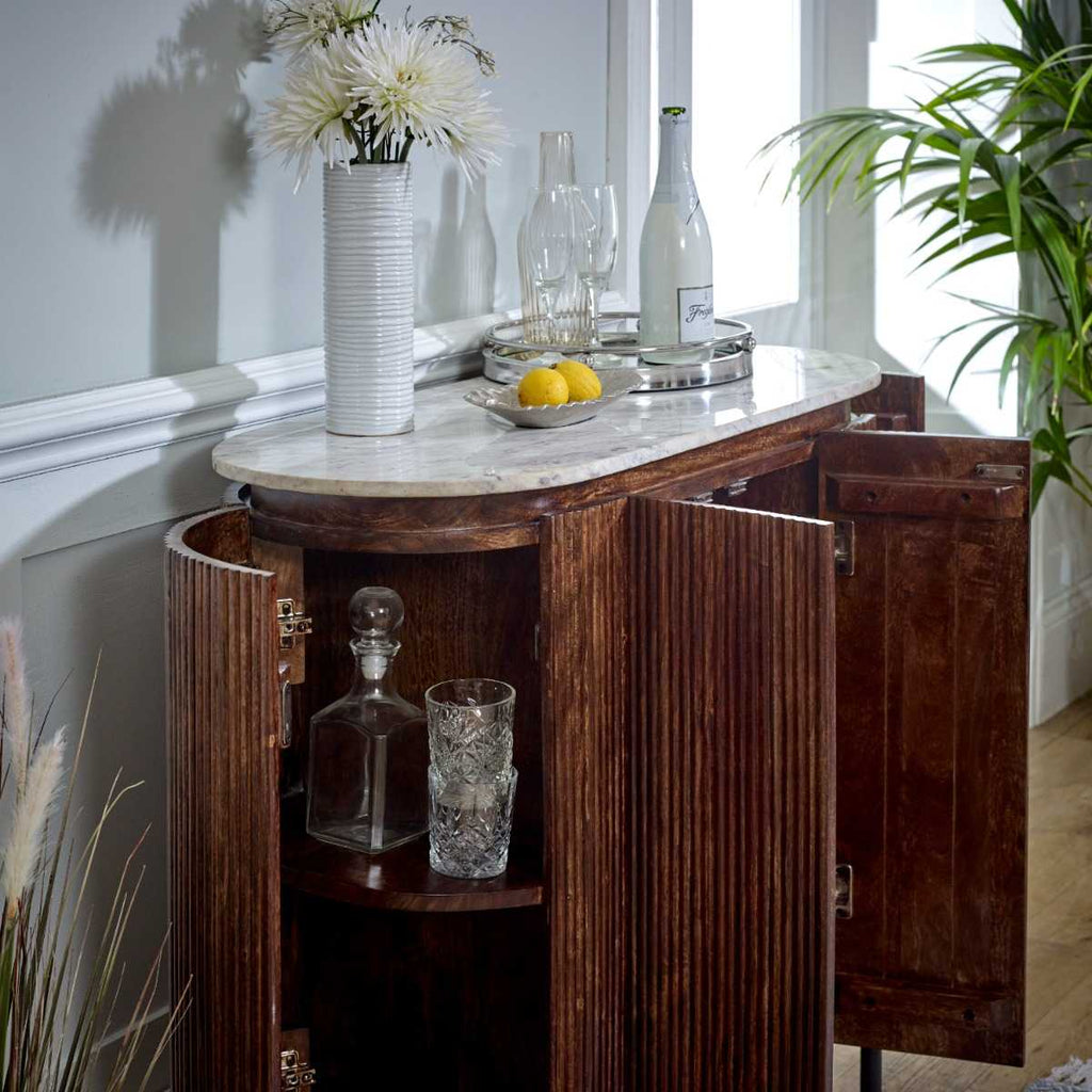 Loriini Solid Wood Sideboard/Drinks Cabinet With Marble Top & Metal Legs