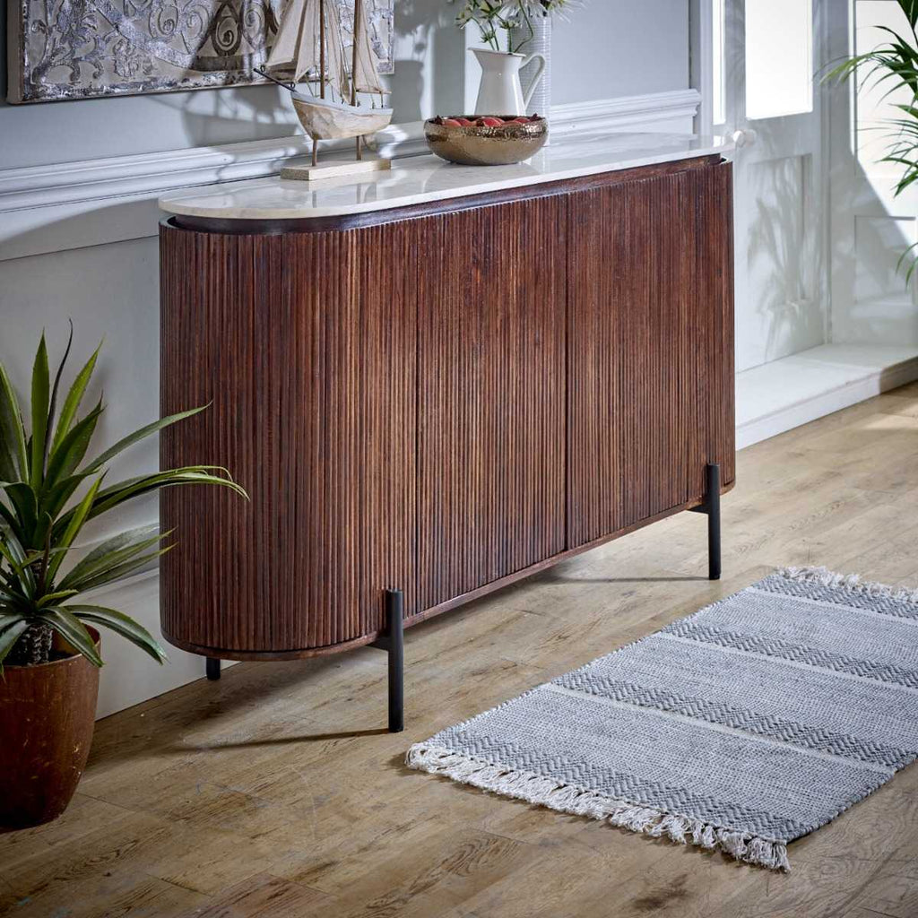 Loriini Mango Wood Sideboard With Marble Top & Metal Legs