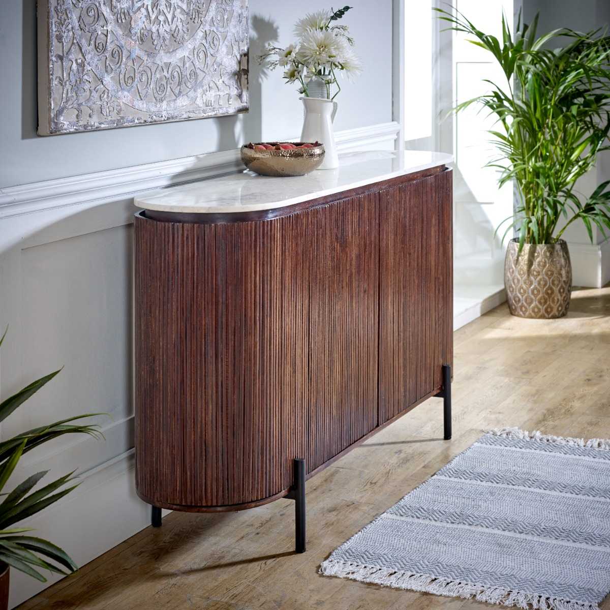 Loriini Mango Wood Sideboard With Marble Top & Metal Legs