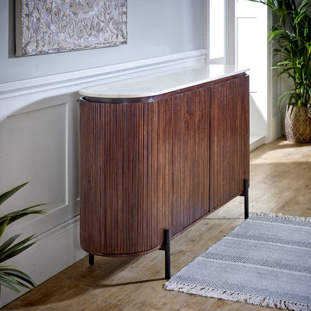 Loriini Mango Wood Sideboard With Marble Top & Metal Legs