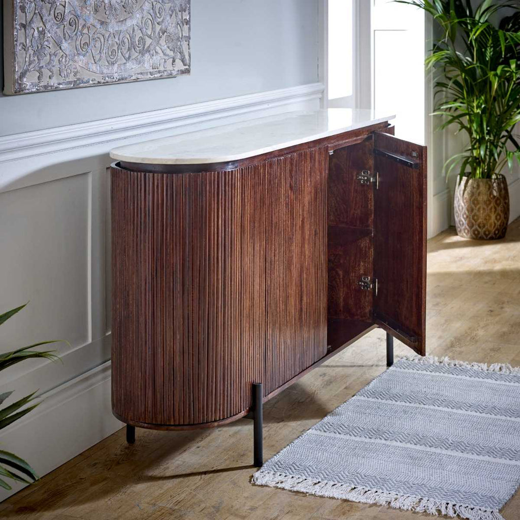 Loriini Mango Wood Sideboard With Marble Top & Metal Legs