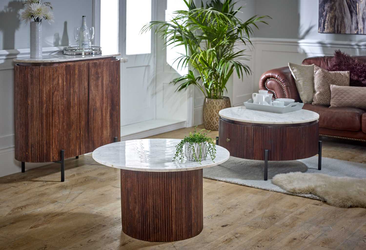 Loriini Mango Wood Sideboard With Marble Top & Metal Legs