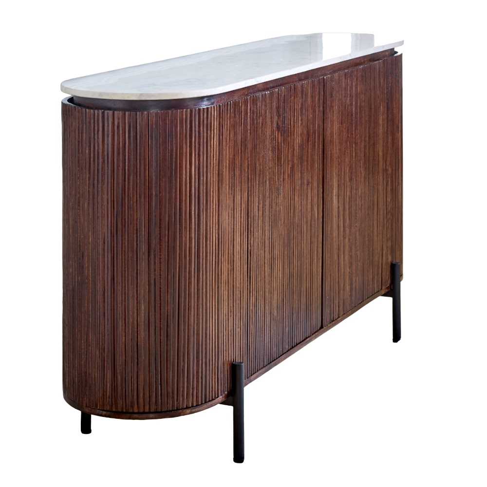 Loriini Mango Wood Sideboard With Marble Top & Metal Legs