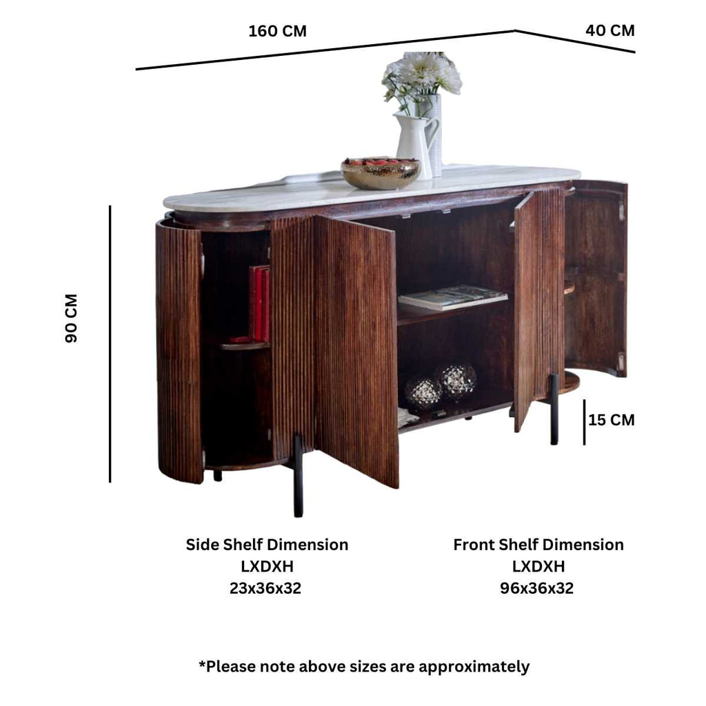 Loriini Mango Wood Sideboard With Marble Top & Metal Legs