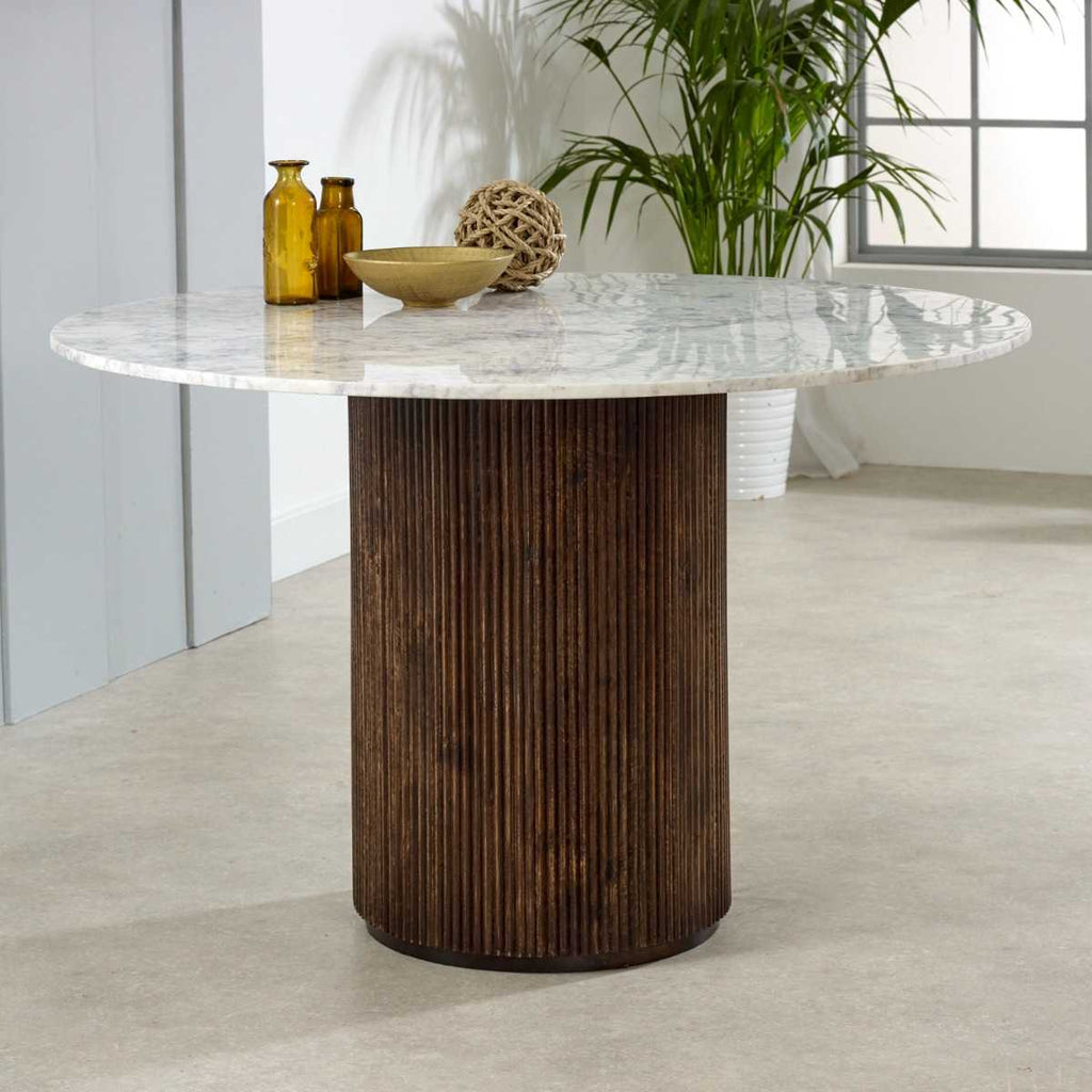Loriini Mango Wood Dining Table Round With Marble Top