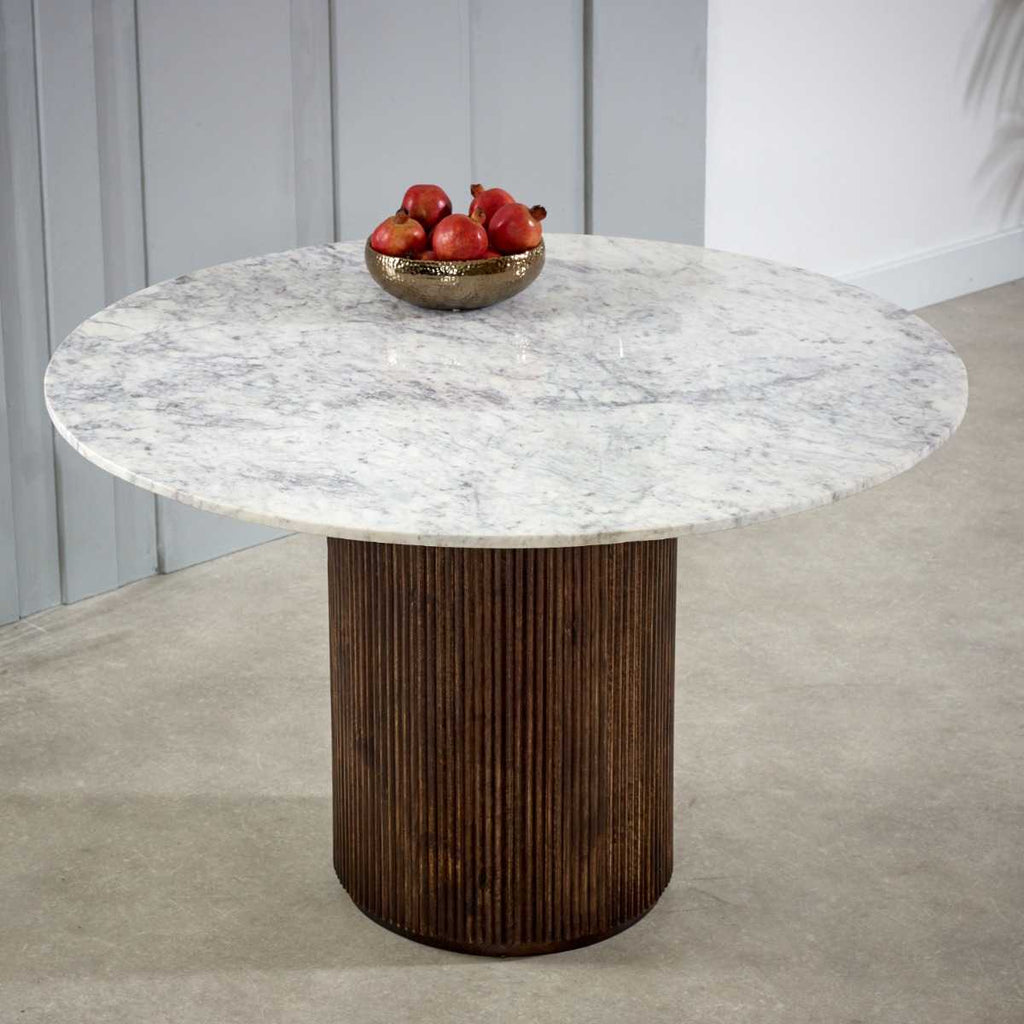 Loriini Mango Wood Dining Table Round With Marble Top