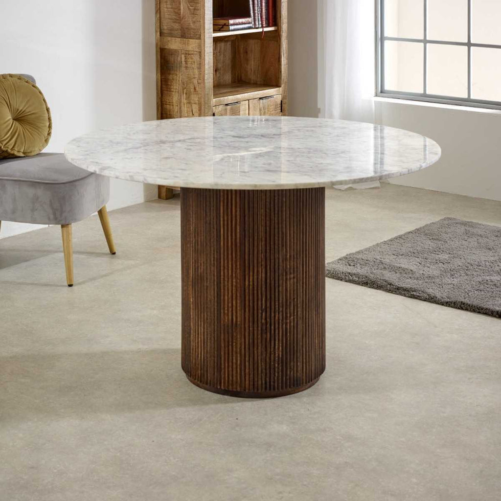 Loriini Mango Wood Dining Table Round With Marble Top