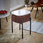 Loriini Mango Wood Bedside Table With Marble Top & Metal Legs
