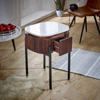 Loriini Mango Wood Bedside Table With Marble Top & Metal Legs