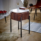 Loriini Mango Wood Bedside Table With Marble Top & Metal Legs