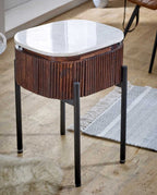 Loriini Mango Wood Bedside Table With Marble Top & Metal Legs