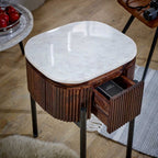 Loriini Mango Wood Bedside Table With Marble Top & Metal Legs