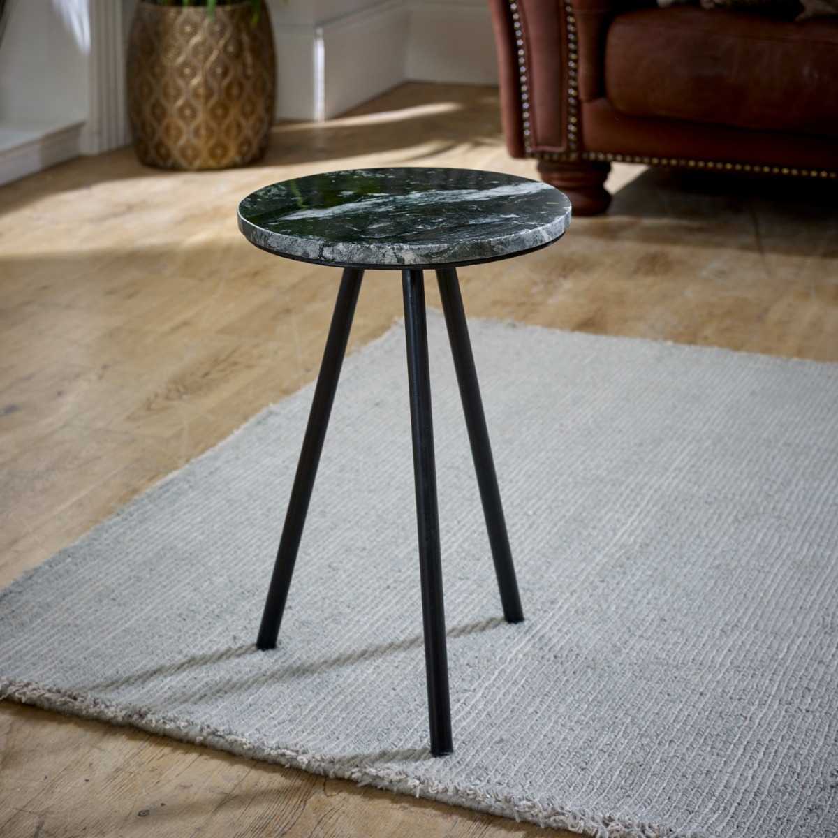 Loriini Side Table With Black Marble Top & Metal Legs