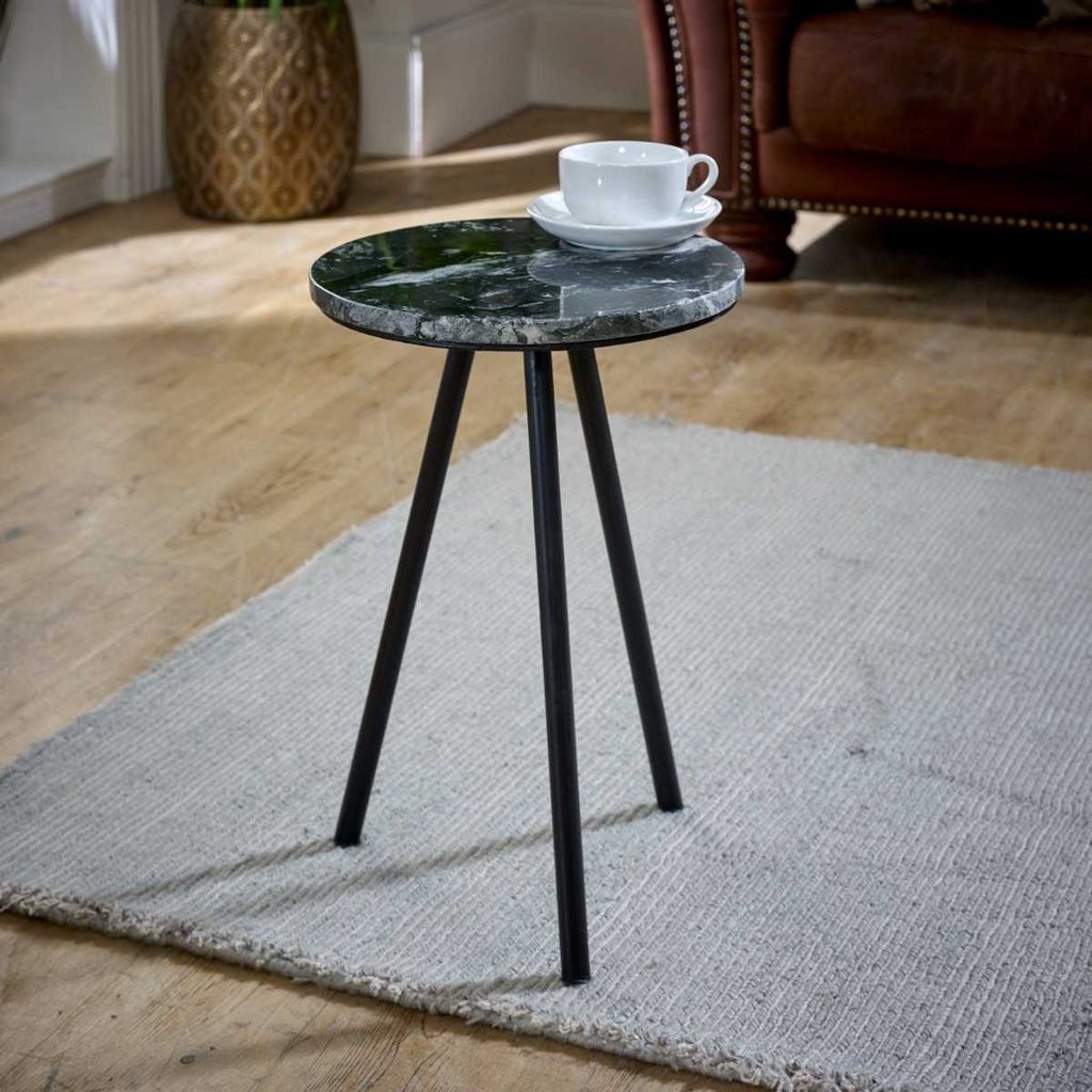 Loriini Side Table With Black Marble Top & Metal Legs