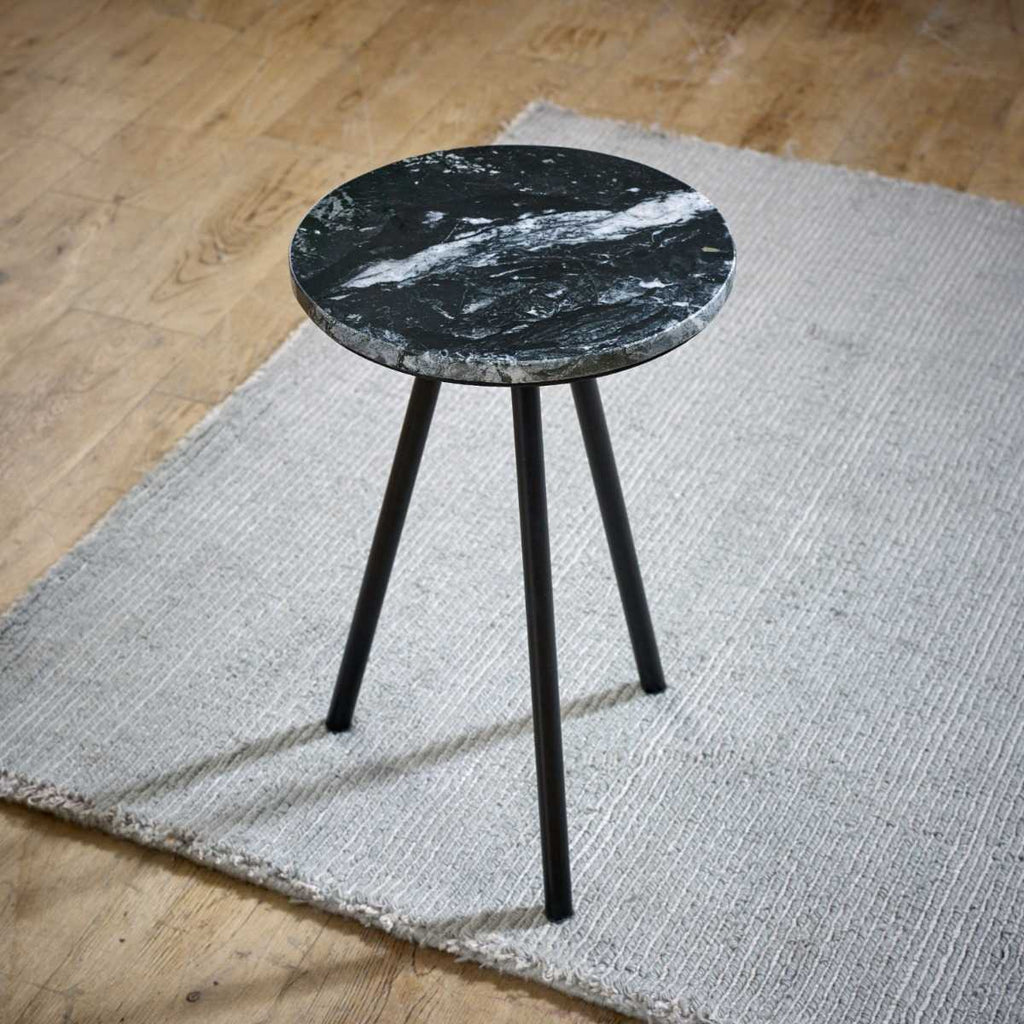 Loriini Side Table With Black Marble Top & Metal Legs