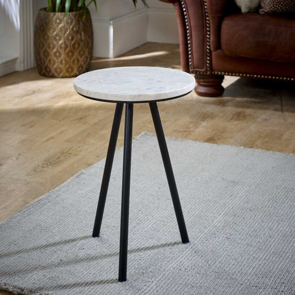 Loriini Side Table With White Marble Top & Metal Legs