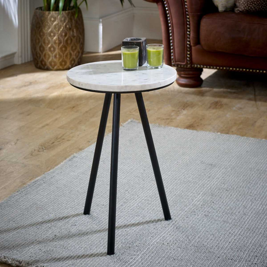 Loriini Side Table With White Marble Top & Metal Legs