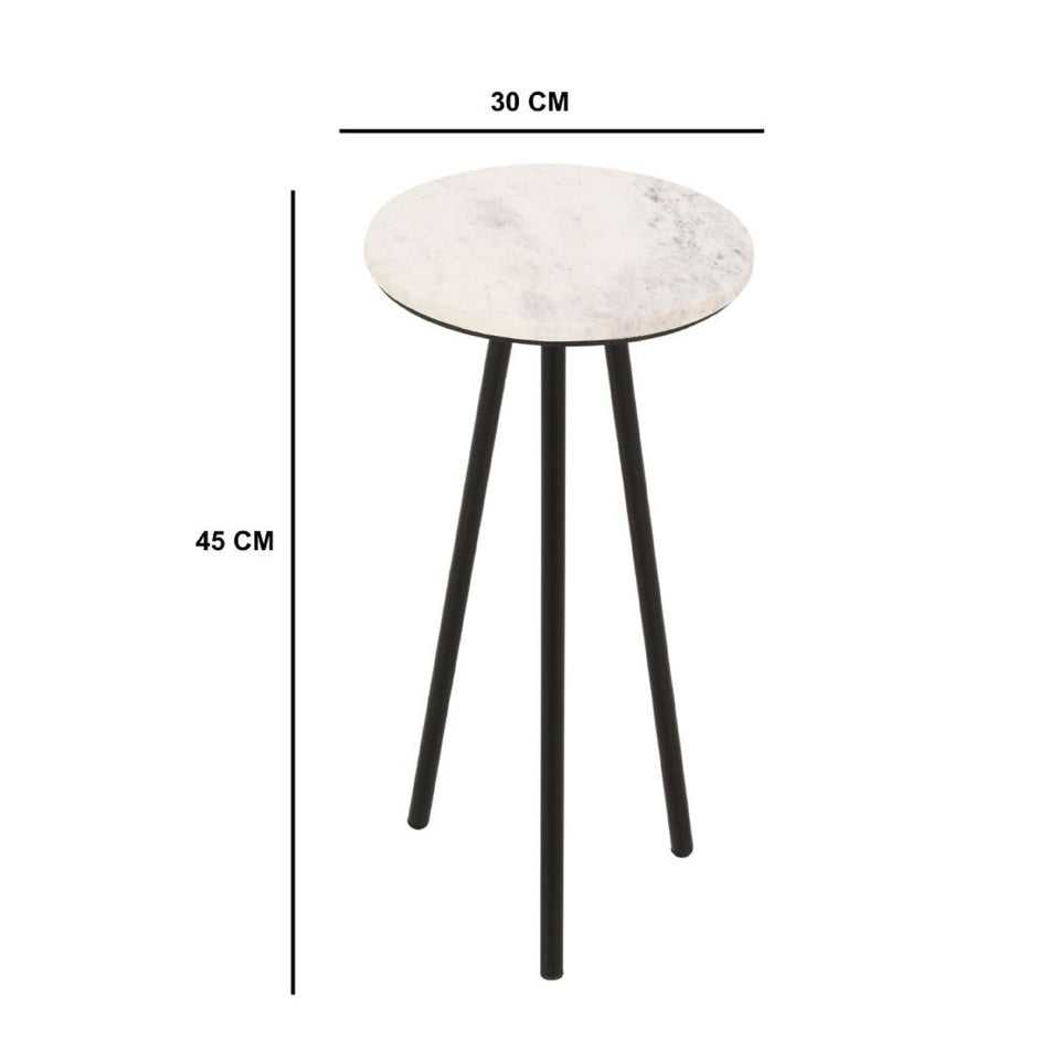 Loriini Side Table With White Marble Top & Metal Legs