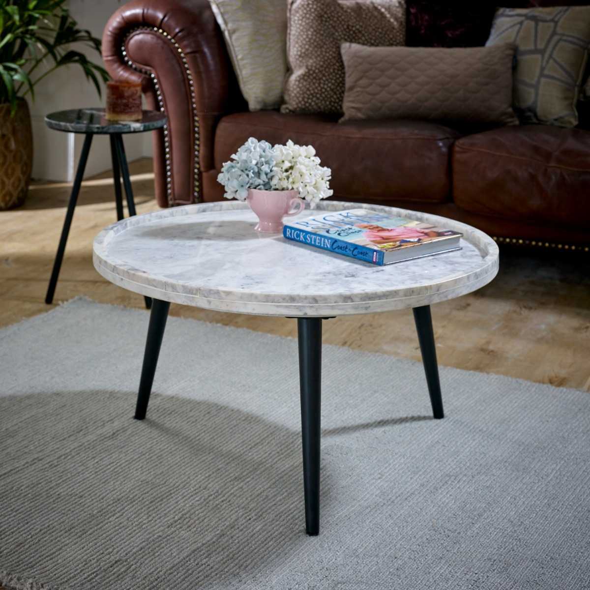 Opal Coffee Table With Marble Top And Metal Legs