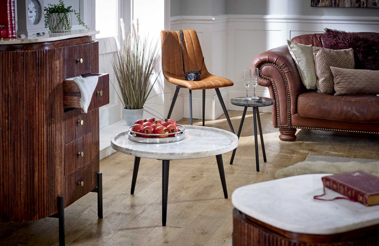 Opal Coffee Table With Marble Top And Metal Legs